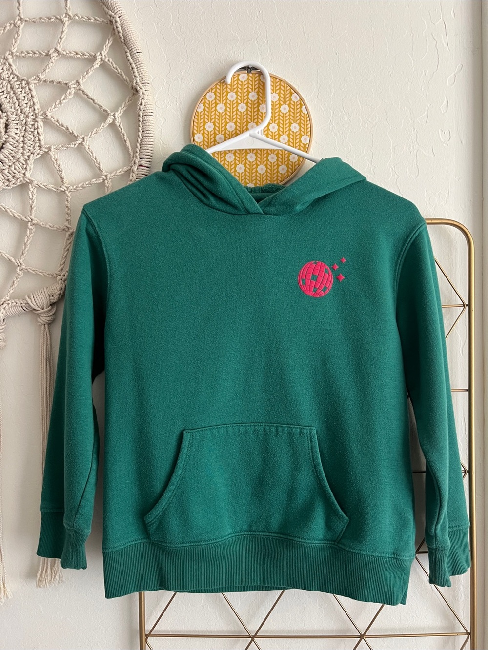 S (6/7) | Art Class Kids Green Hoodie with Pink Disco Ball Graphic